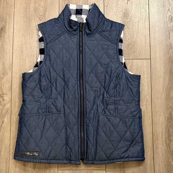 Claridge & King Reversible Chambray - Black/White Buffalo Check Quilted Vest - S - Picture 1 of 8